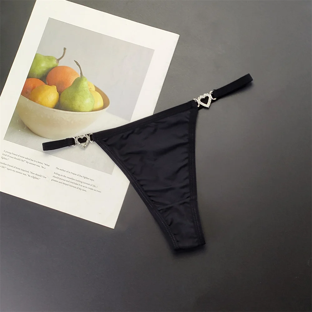 3PCS Strap Thong Underwear Shine Rhinestone Plus Size Ice Silk G Strings Sexy Low Waist Bikini T-back Female Solid Color Panties