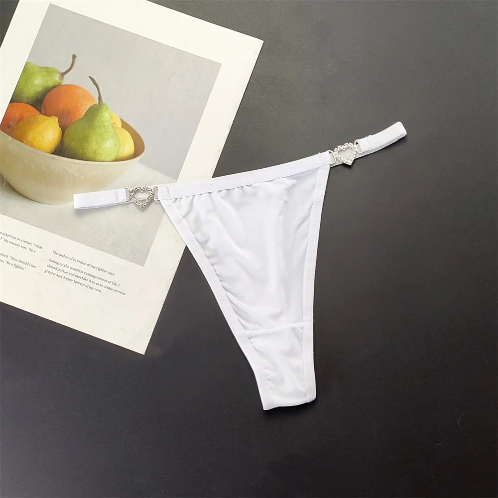 3PCS Strap Thong Underwear Shine Rhinestone Plus Size Ice Silk G Strings Sexy Low Waist Bikini T-back Female Solid Color Panties