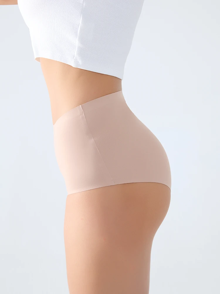 4PCS/SET Plus Size Underwear Women's Panties Ice Silk Solid Color Ladies Seamless Underpants High Waist Sexy Breathable Lingerie