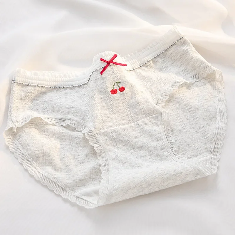 5PCS M-XL Sweet Girl Cherry Strawberry Print Cotton Underwear Women Low Waist Breathable Seamless Panties Student Soft Briefs