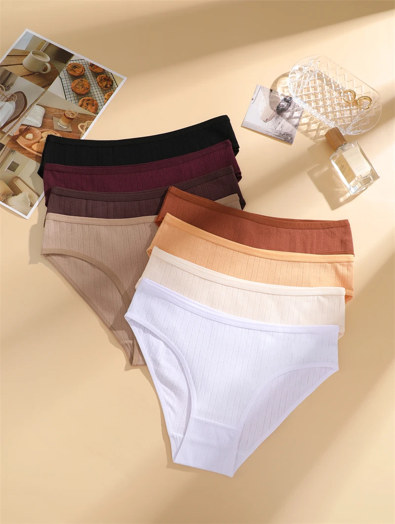 4Pcs XS-XXL Cotton Hollow Out Breathable Panties Women's Sexy Low Waist Casual Underwear Solid Color Comfortable Sports Lingerie