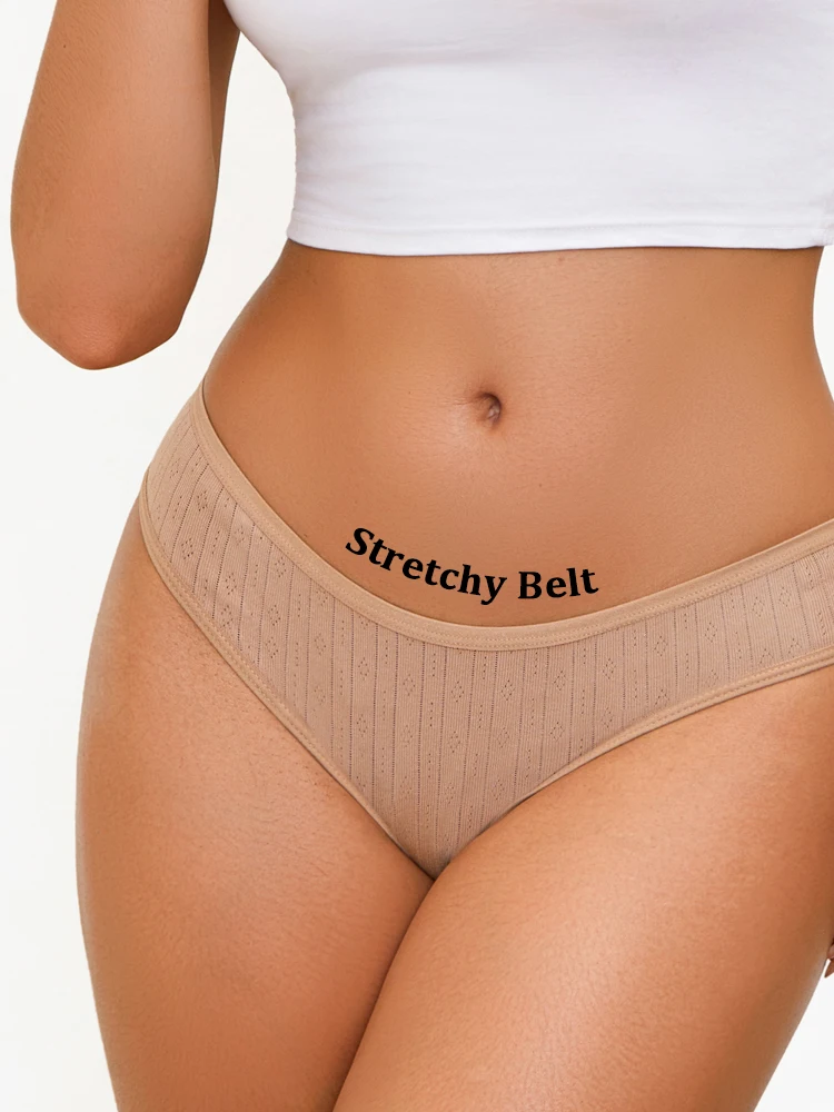 4Pcs XS-XXL Cotton Hollow Out Breathable Panties Women's Sexy Low Waist Casual Underwear Solid Color Comfortable Sports Lingerie