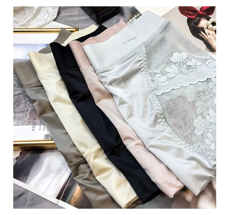 New Women Lace Flowers Panties Sexy Hollow Temptation Silk Breathable Underwear Tummy Mid Waist Butt Lift Briefs Intimate Panty