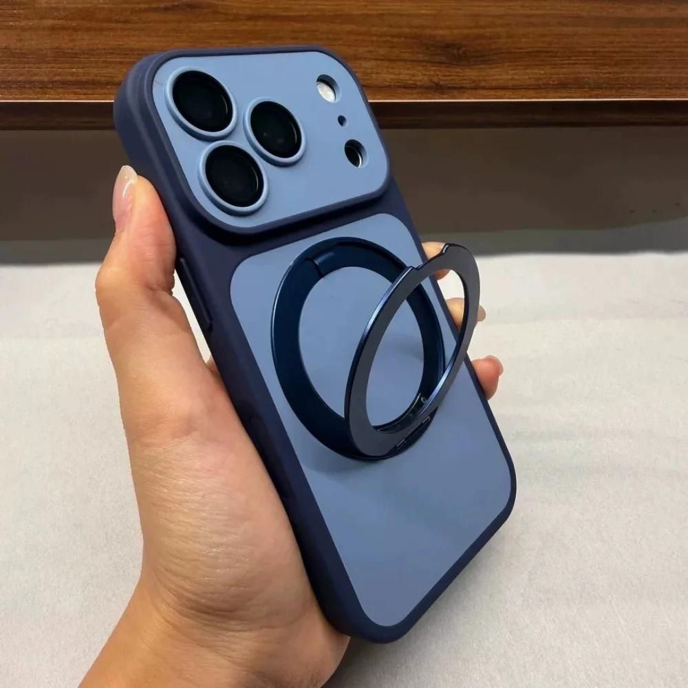 Luxury Magnetic With Stand Phone Case For iPhone 18 Pro 17 16 15 14 Silicone Bumper Shockproof Magsafe Holder Cover On 13 ProMax