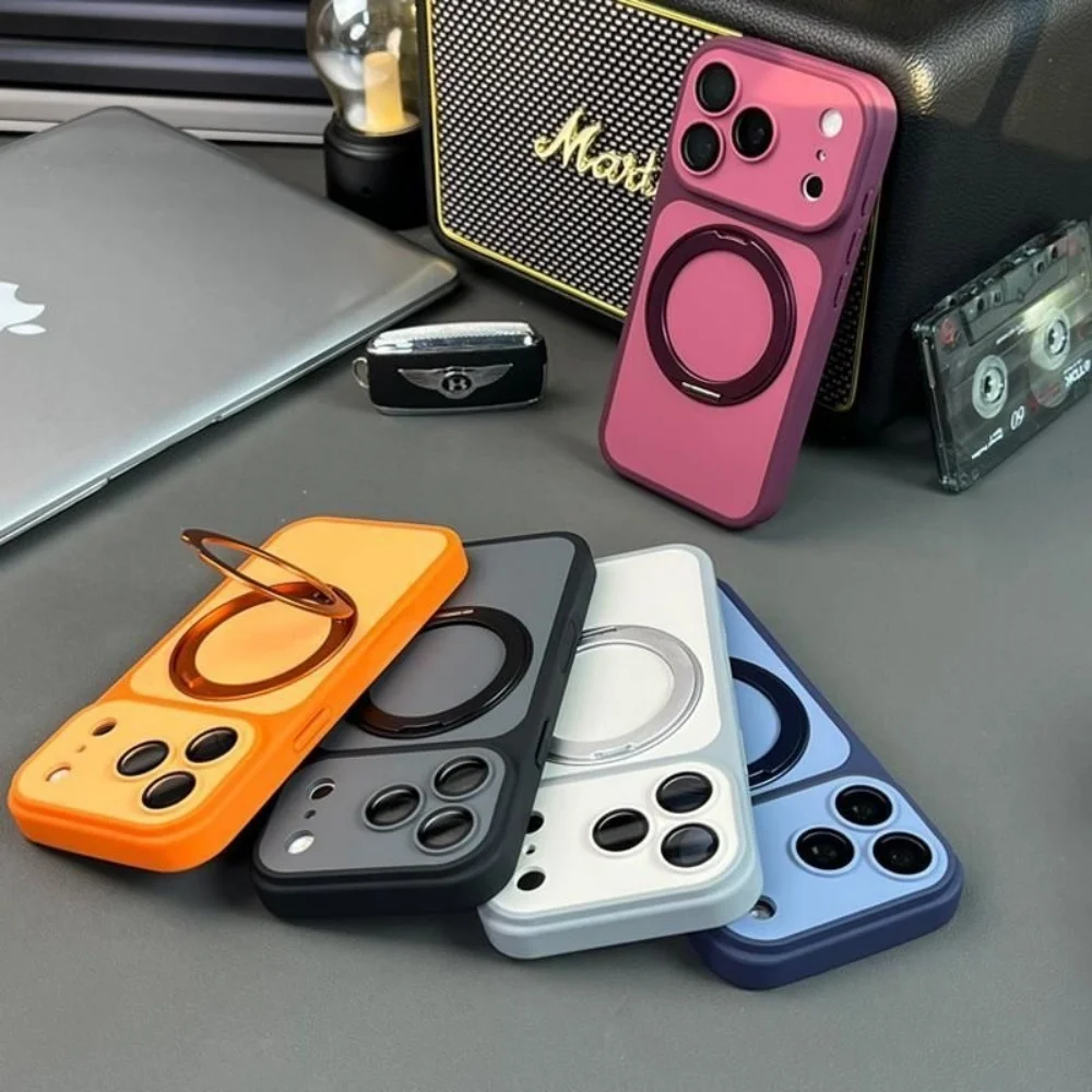 Luxury Magnetic With Stand Phone Case For iPhone 18 Pro 17 16 15 14 Silicone Bumper Shockproof Magsafe Holder Cover On 13 ProMax