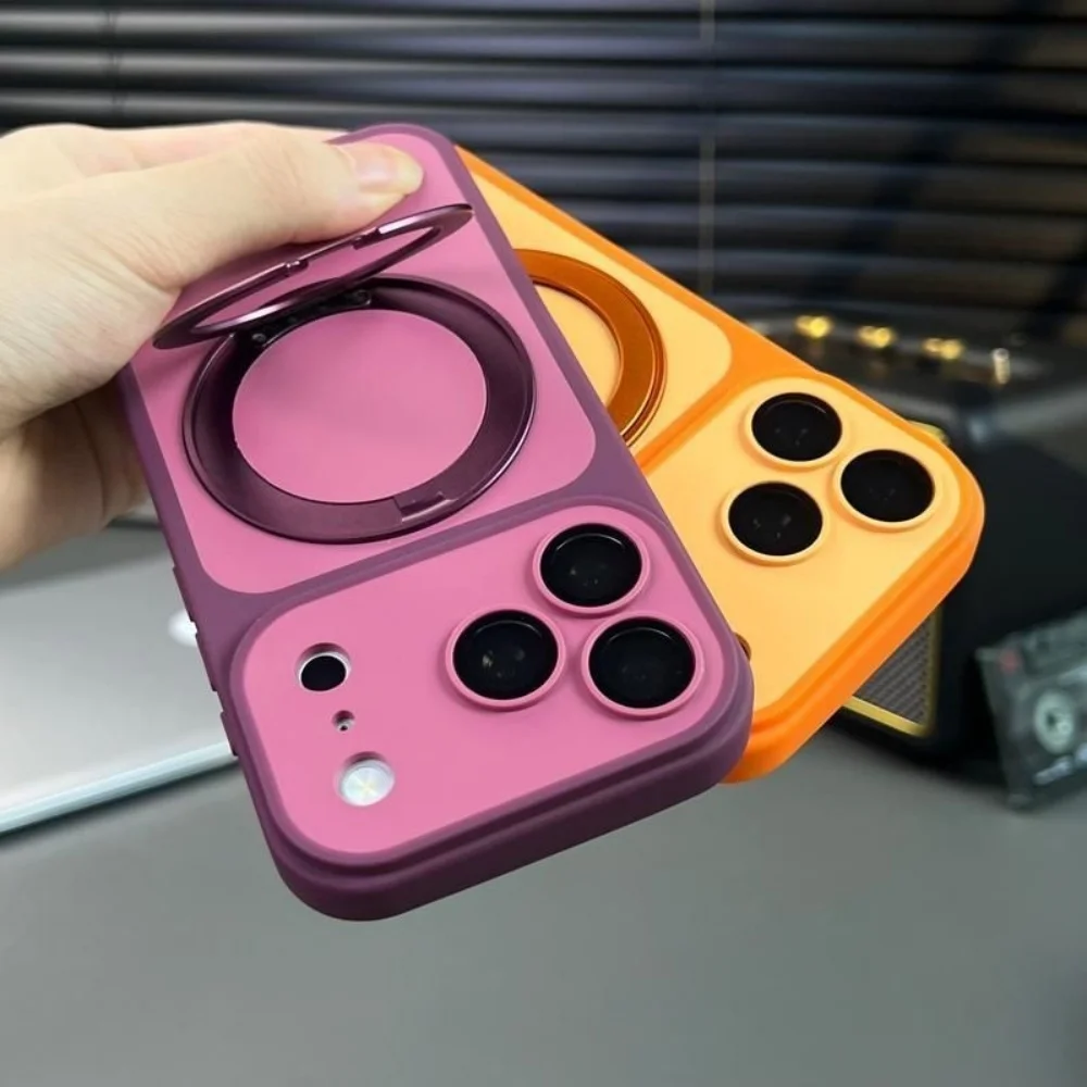 Luxury Magnetic With Stand Phone Case For iPhone 18 Pro 17 16 15 14 Silicone Bumper Shockproof Magsafe Holder Cover On 13 ProMax