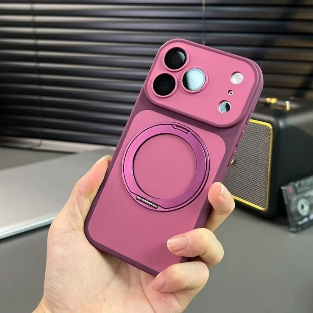 Luxury Magnetic With Stand Phone Case For iPhone 18 Pro 17 16 15 14 Silicone Bumper Shockproof Magsafe Holder Cover On 13 ProMax